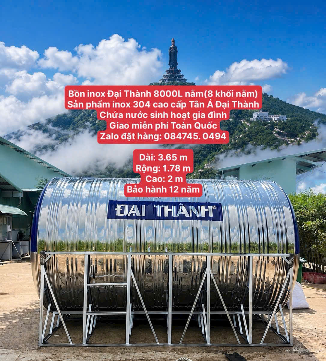 Téc inox 8000 lít nằm đại thành inox 304 cao cấp chính hãng Bồn inox đại thành chính hãng cao cấp bảo hành 12 năm giao miễn phí Toàn Quốc